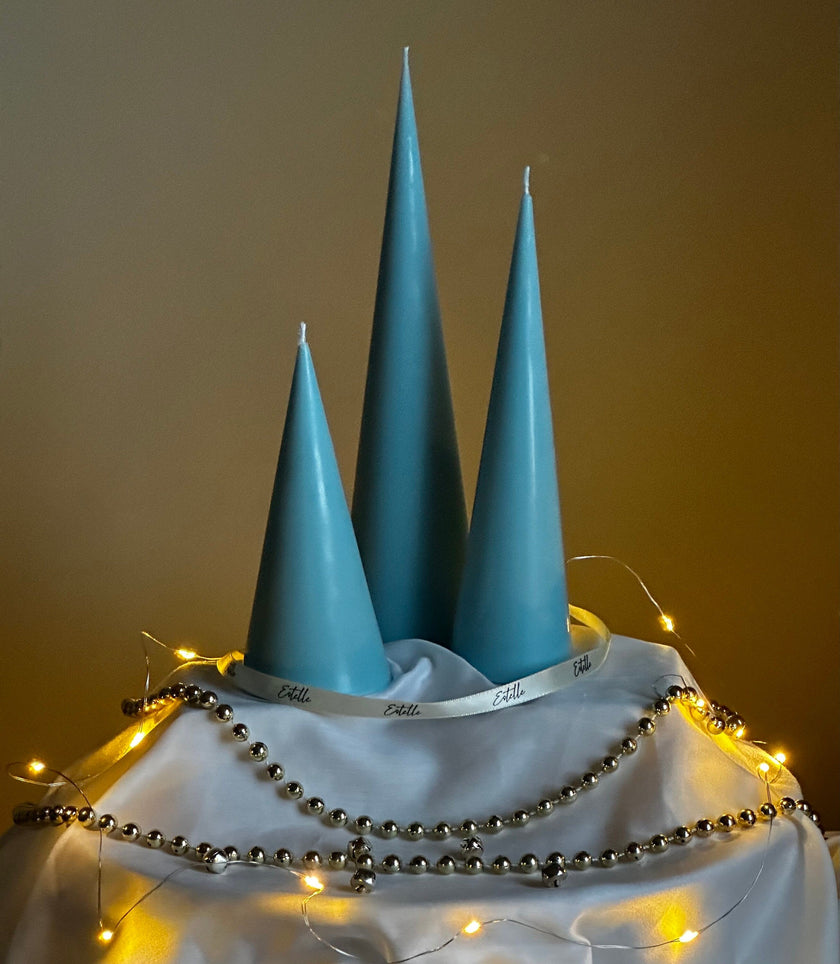 Minimalist Christmas Cone Candle Set: Hand Poured Soy Wax Decor