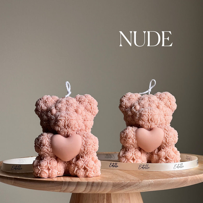 Teddy Bear Heart Candle: Sculptural Soy Wax Pillar