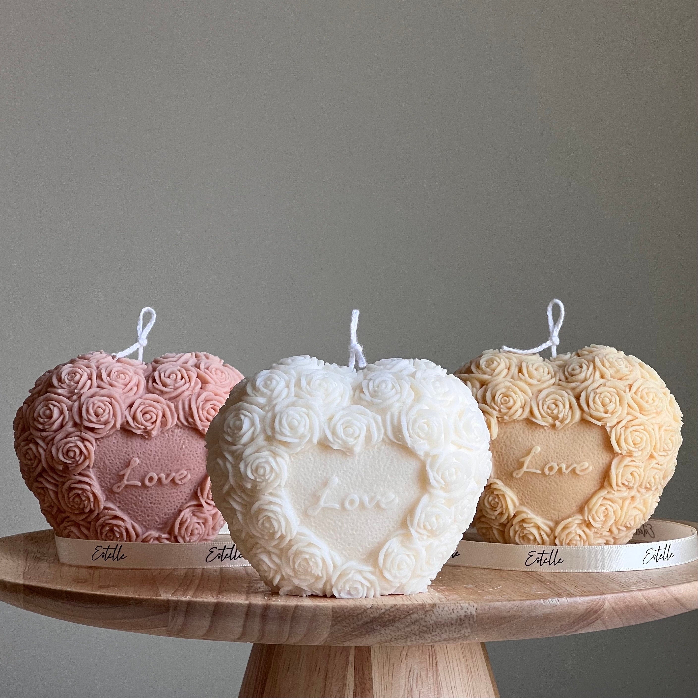 Love Heart Soy Wax Candle: Sculptural Flower Pillar, Custom Scent