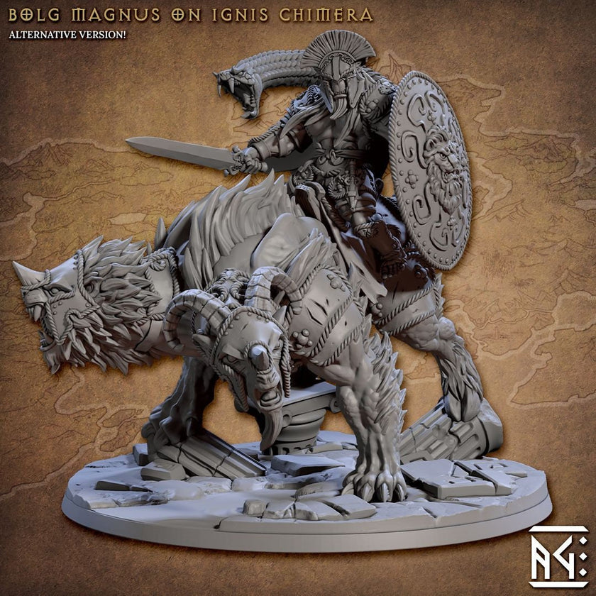 Greatgoblin on Chimera Mount mini - Artisan Guild, DnD | Male | Fighter, Animal, Hobgoblin, Pathfinder | Orc | Wargaming | Goblin | Mount