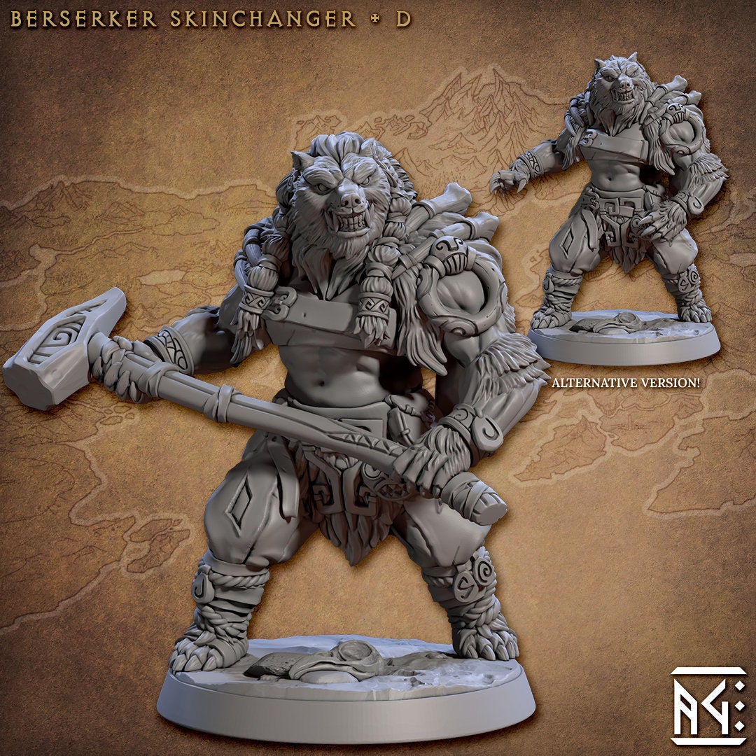 Berserker Werebear dnd Mini Set - Artisan Guild | Male | Fighter | Viking | Barbarian | Female | Pathfinder | Wargaming | Fighter, 28mm 32mm