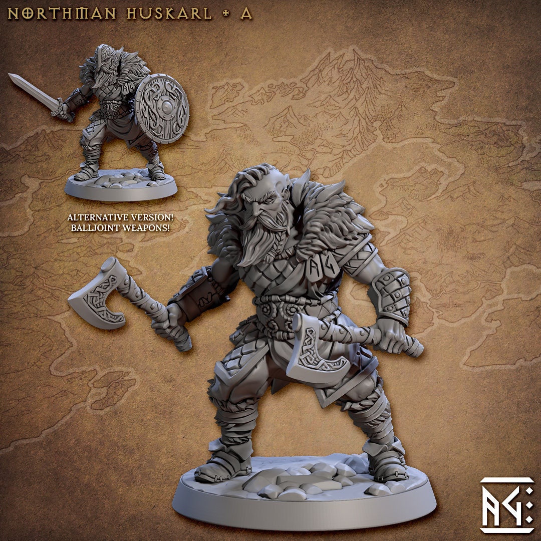 Viking Fighters dnd mini set - Artisan Guild | Male | Female | Fighter | Barbarian | Ranger | Northman | Pathfinder | Wargaming, 28mm 32mm