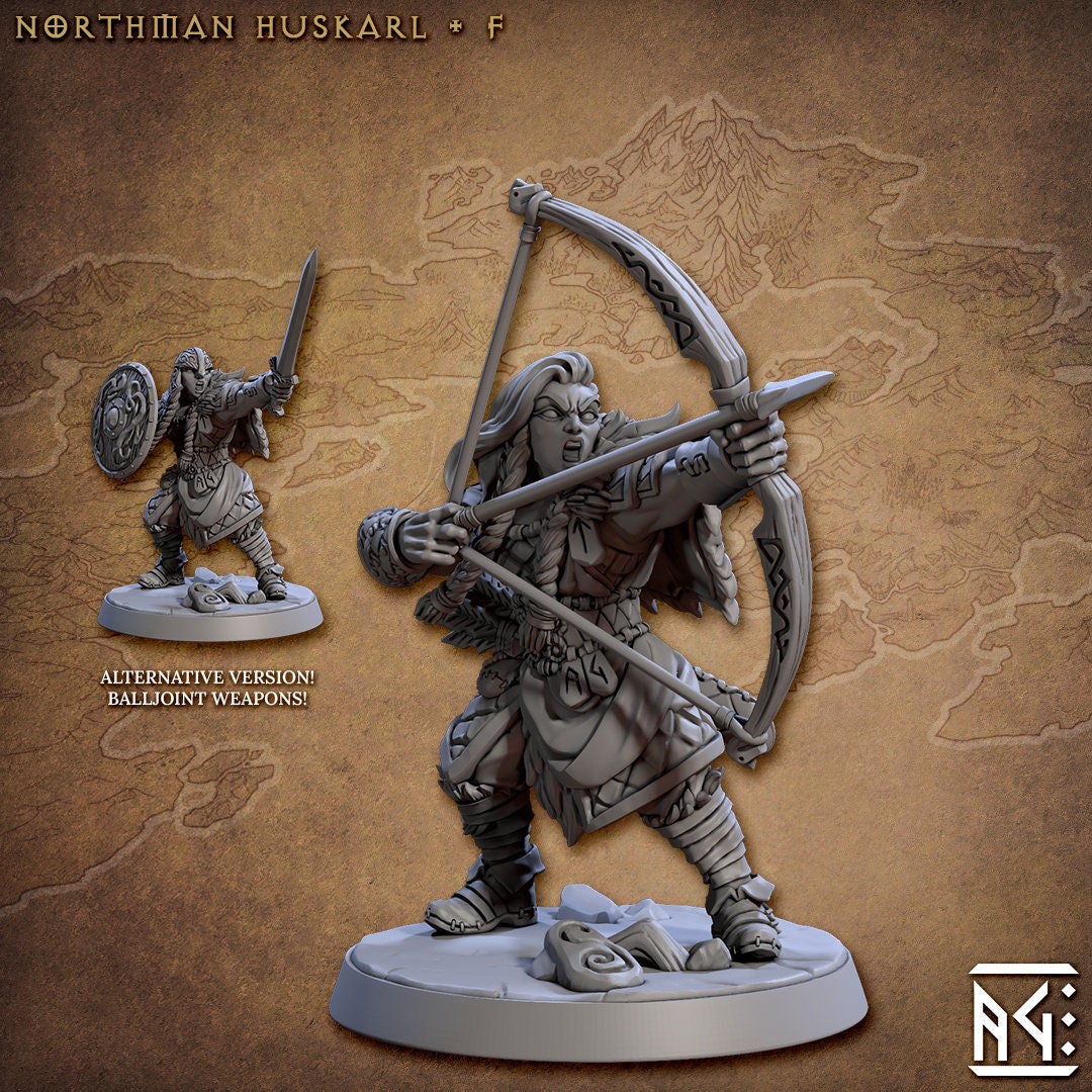 Viking Fighters dnd mini set - Artisan Guild | Male | Female | Fighter | Barbarian | Ranger | Northman | Pathfinder | Wargaming, 28mm 32mm