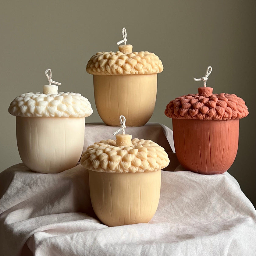Large Autumn Acorn Soy Wax Candle | Sculptural Fall Decor