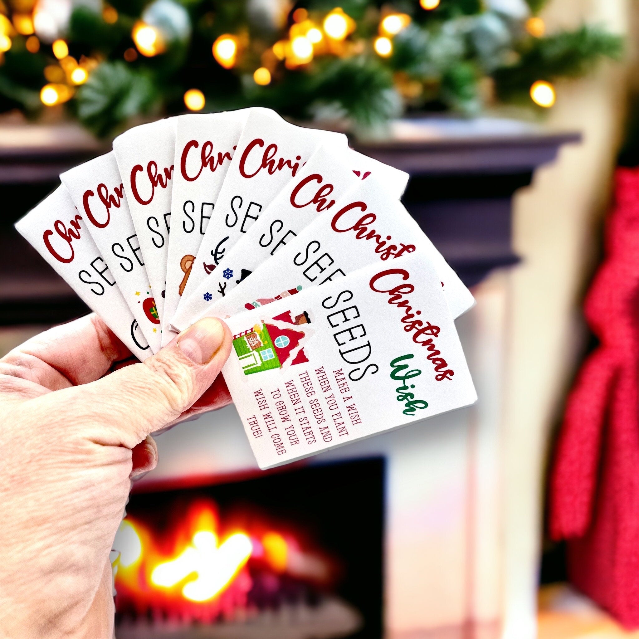 Seed Packages - Christmas - Whimsical Wish Seeds - Ornament or Gift Tag - Includes 10 Packs of hollyhock seeds