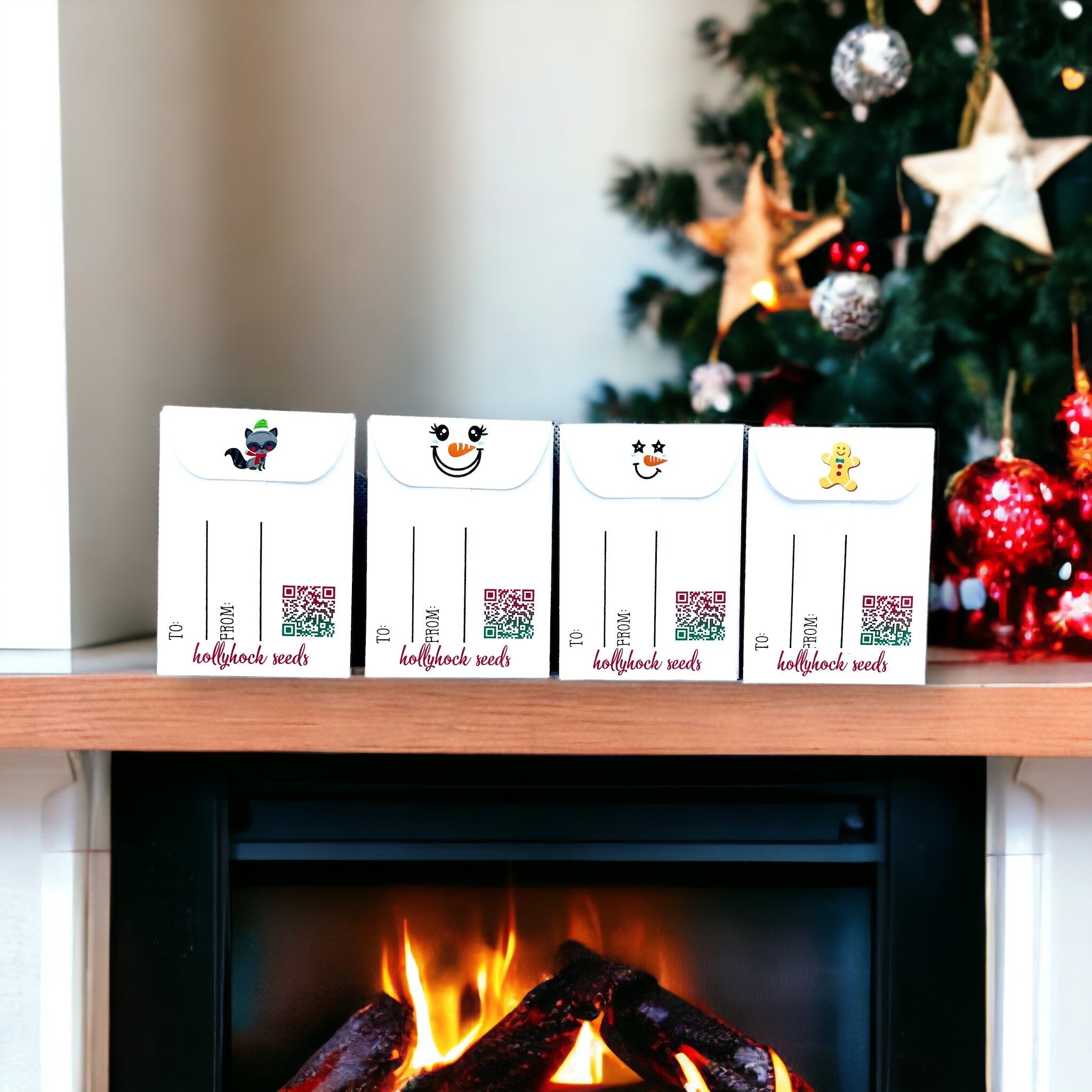 Seed Packages - Christmas - Whimsical Wish Seeds - Ornament or Gift Tag - Includes 10 Packs of hollyhock seeds
