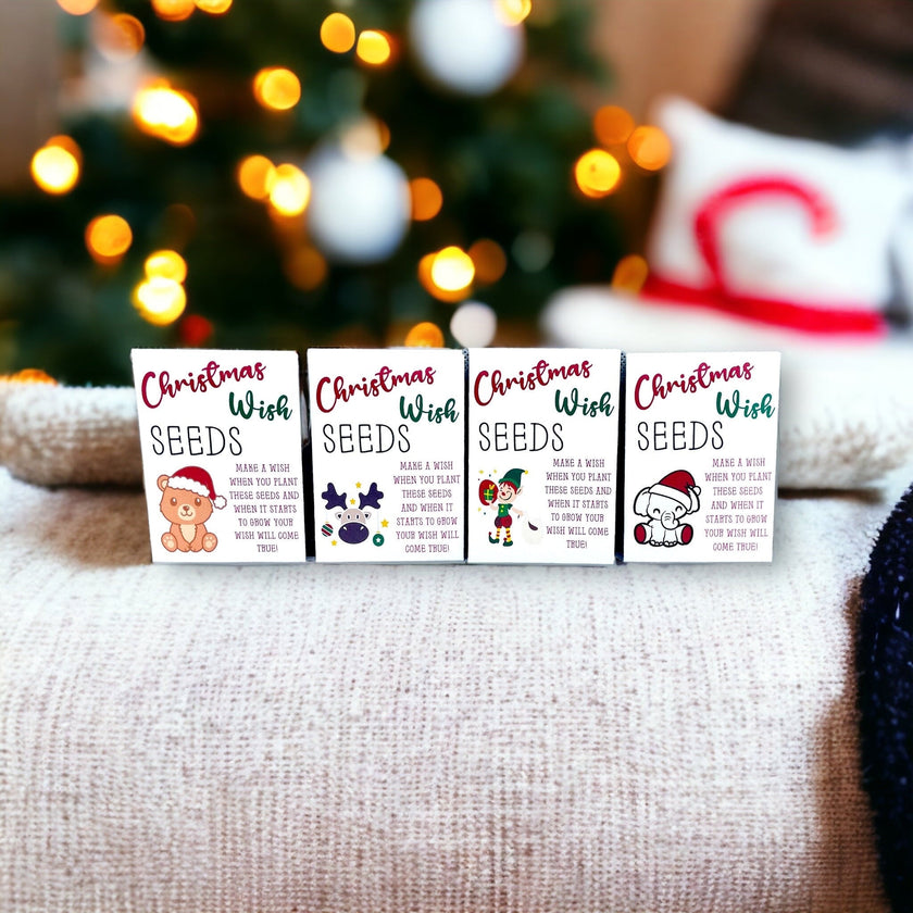 Seed Packages - Christmas - Whimsical Wish Seeds - Ornament or Gift Tag - Includes 10 Packs of hollyhock seeds