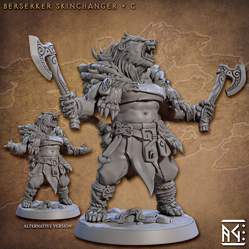 Berserker Werebear dnd Mini Set - Artisan Guild | Male | Fighter | Viking | Barbarian | Female | Pathfinder | Wargaming | Fighter, 28mm 32mm