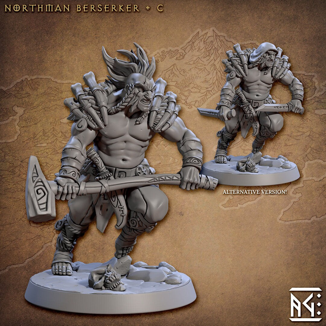 Northman Barbarians dnd Mini Set - Artisan Guild, DnD | Male | Female | Viking | Barbarian | Fighter | Pathfinder | Wargaming | 28mm 32mm