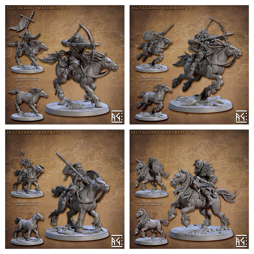 Northmen Riders dnd mini set - Viking | Norse | Male | Female | Fighter | Barbarian | Fantasy, Warhorse | Pathfinder | Wargaming, 28mm 32mm