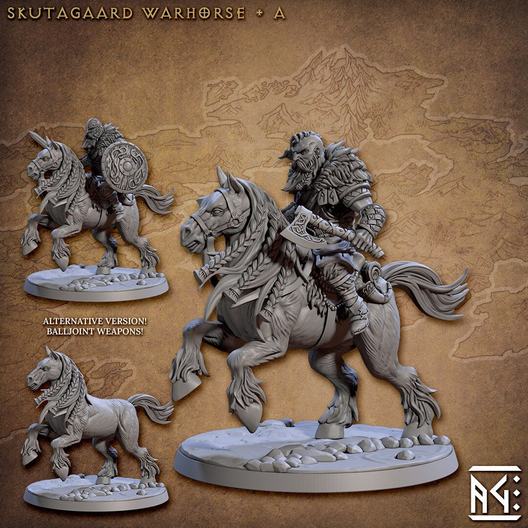 Northmen Riders dnd mini set - Viking | Norse | Male | Female | Fighter | Barbarian | Fantasy, Warhorse | Pathfinder | Wargaming, 28mm 32mm