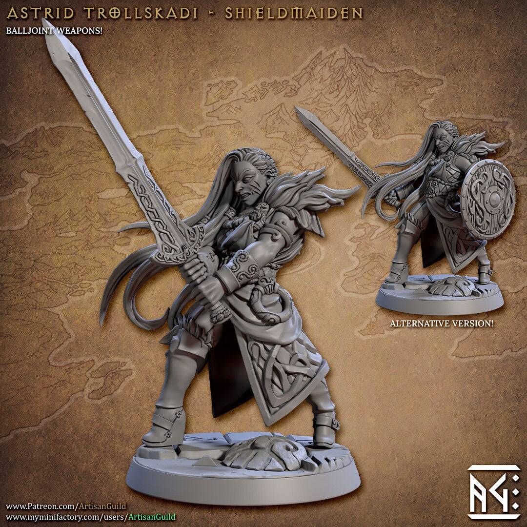 Female Fighter dnd Viking mini - Norse | Male | Heroine | Fighter | Barbarian | Fantasy, Human| Pathfinder | Wargaming, 28mm 32mm