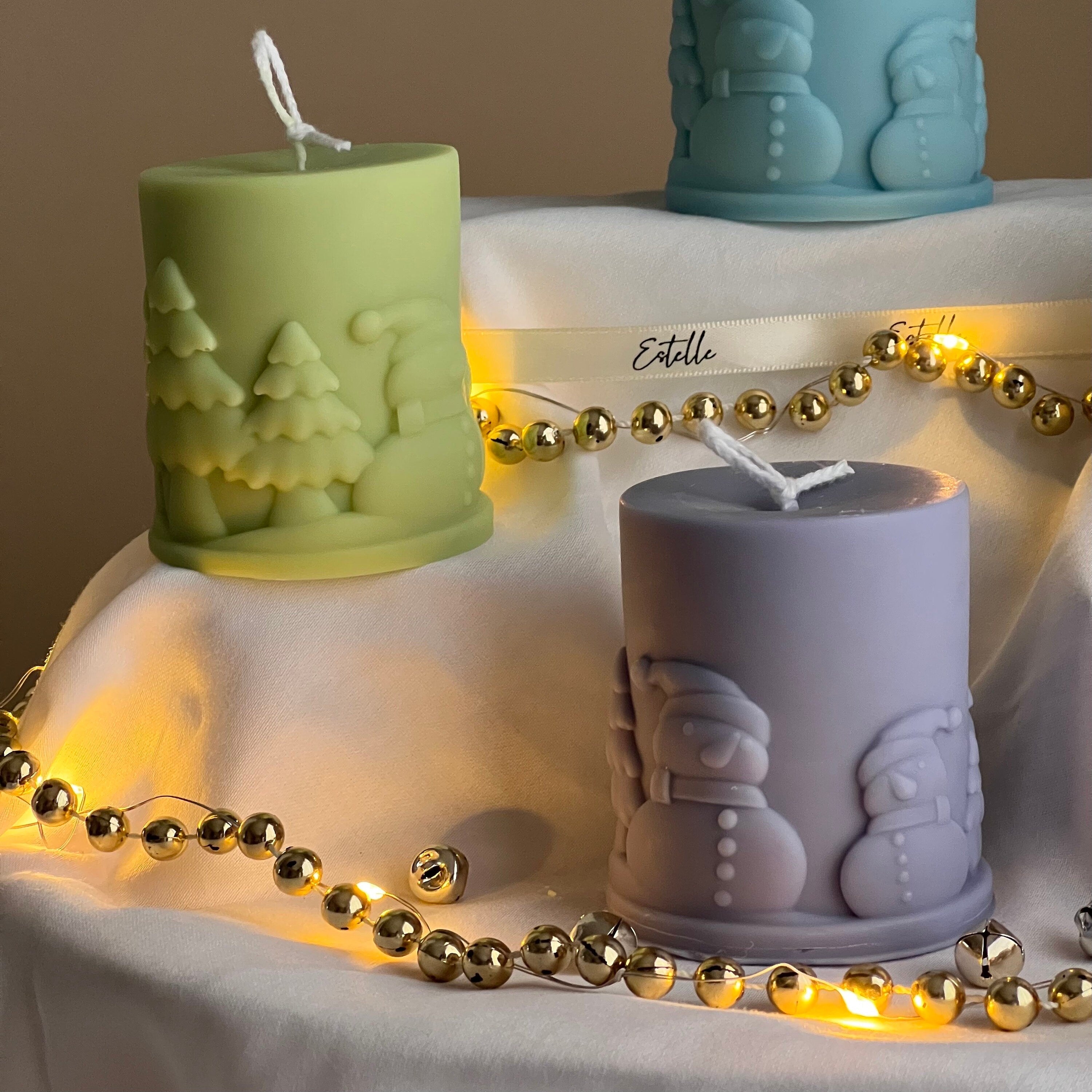 Handmade Snowman Soy Pillar Candle: Christmas Home Decor