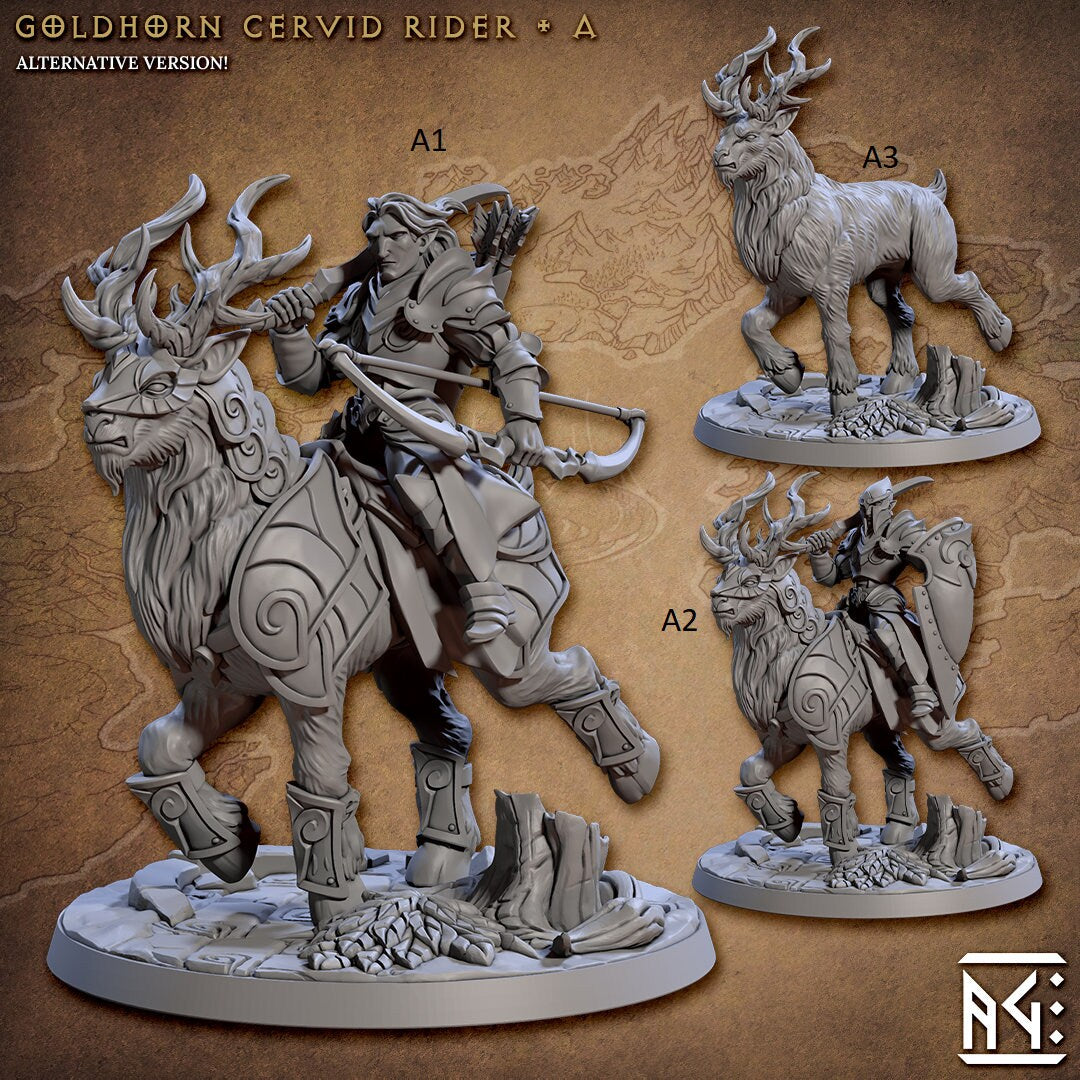 Elven Riders 28/32mm mini set - Artisan Guild | Alfar | Drow | Male | Female | Fighter | Ranger| Pathfinder | Wargaming | Elk | Cavalry Elf