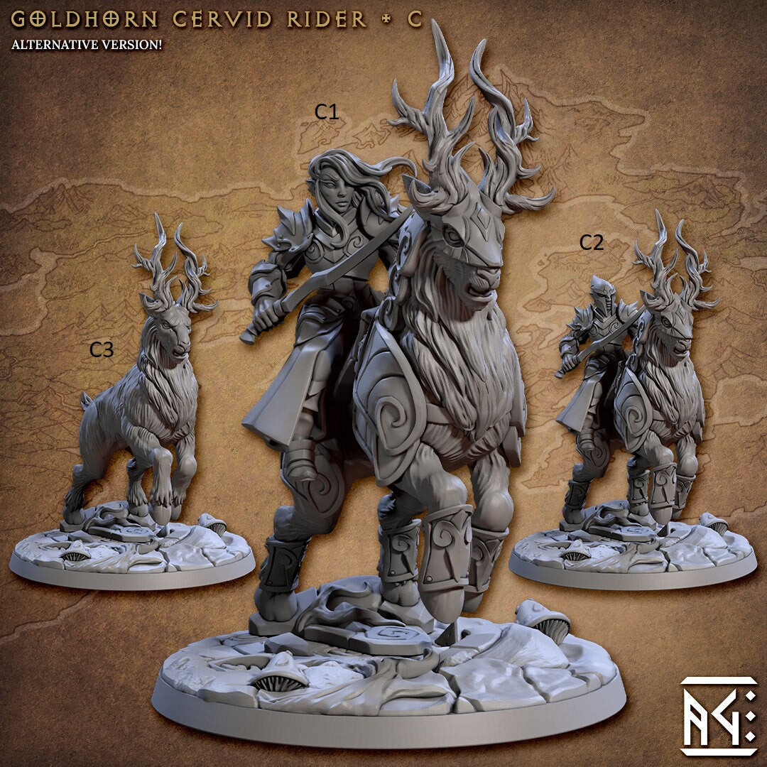 Elven Riders 28/32mm mini set - Artisan Guild | Alfar | Drow | Male | Female | Fighter | Ranger| Pathfinder | Wargaming | Elk | Cavalry Elf