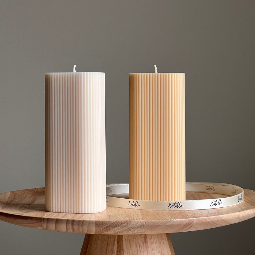 Ribbed Pillar Soy Wax Candle | Handmade Home Decor
