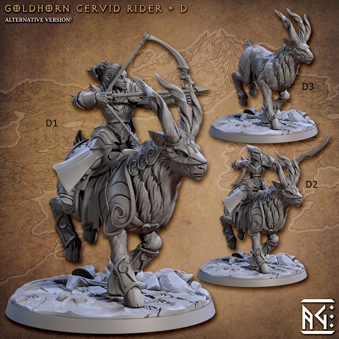 Elven Riders 28/32mm mini set - Artisan Guild | Alfar | Drow | Male | Female | Fighter | Ranger| Pathfinder | Wargaming | Elk | Cavalry Elf