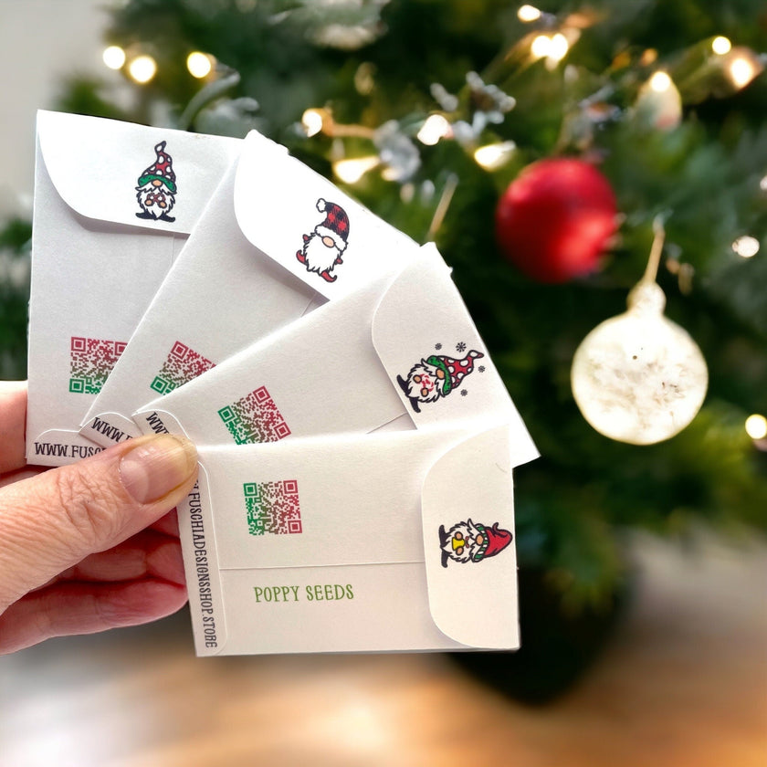 Seed Packages - Christmas - Gnome Designs - Ornament or Gift Tag - Includes 10 Packs of seeds