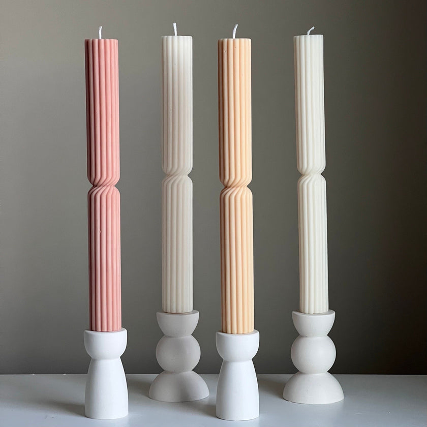 Tall Ribbed Twisted Taper Candle: Handmade Soy Dinner Candle