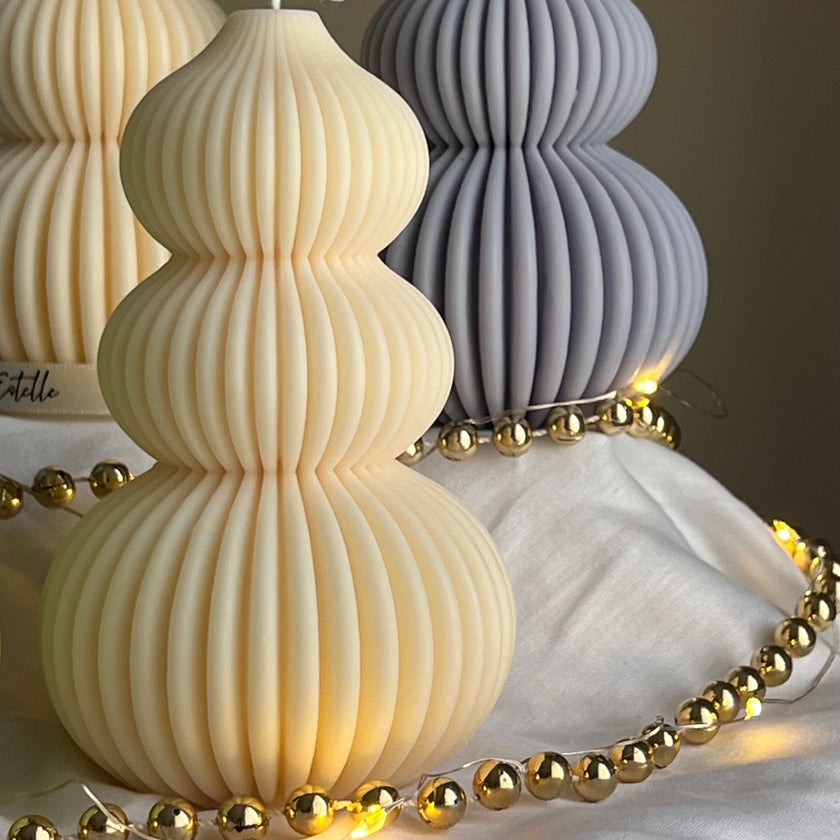 Wavy Ribbed Christmas Tree Candle: Hand-Poured Soy Wax Decor