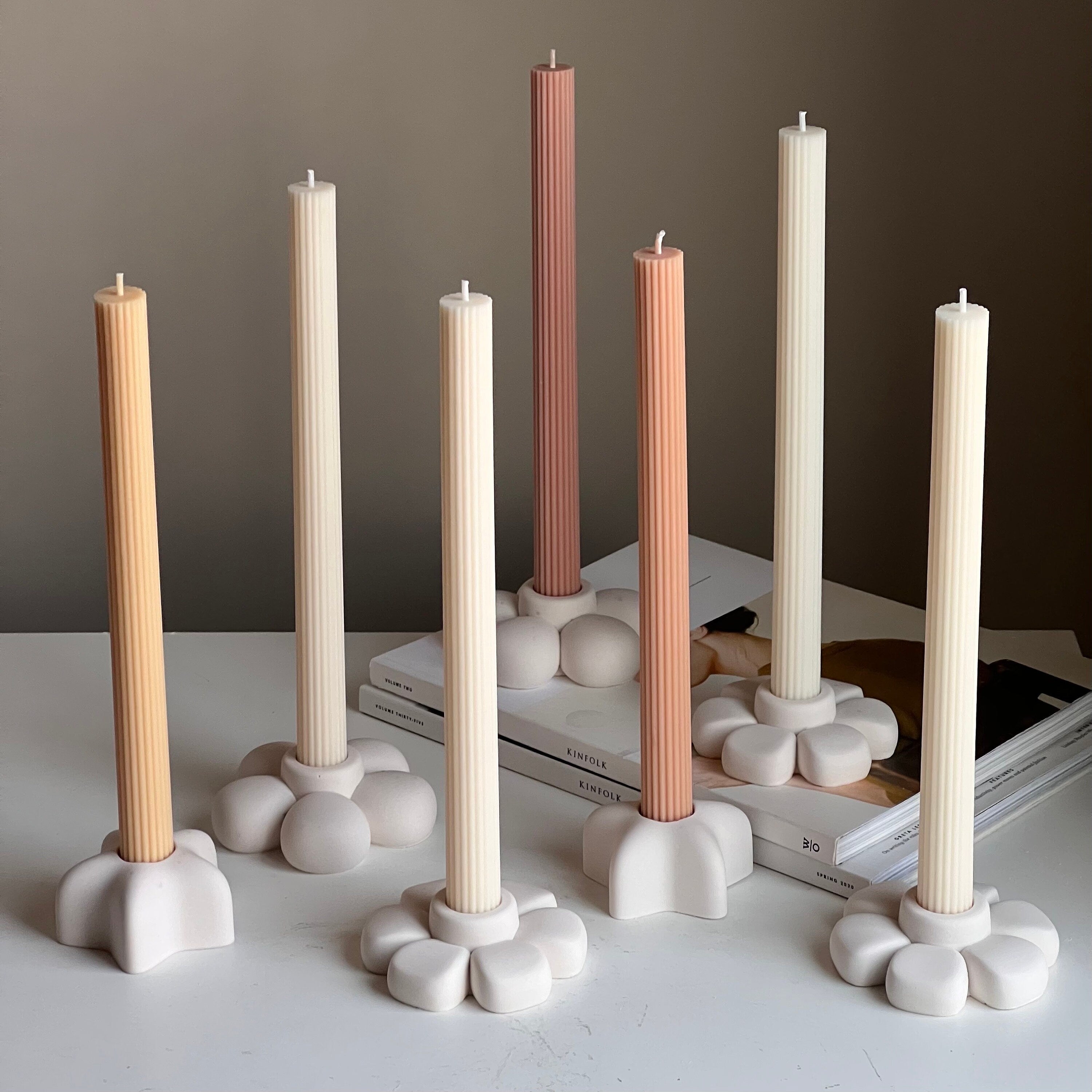 Jesmonite Flower Candlestick Holder: Handmade Table Decor
