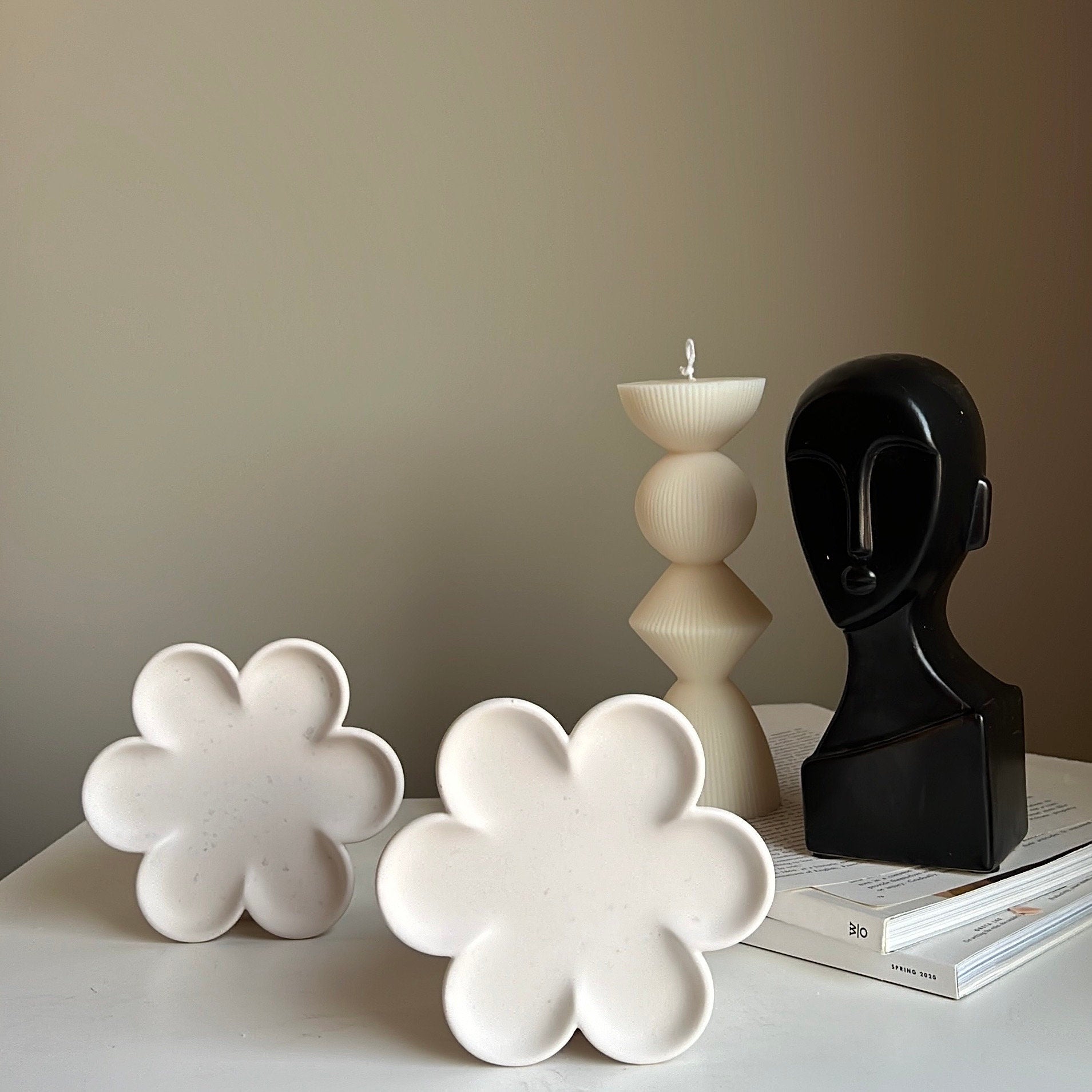 Flower Trinket Tray: Handmade Jesmonite Jewelry Dish, Scandi Decor