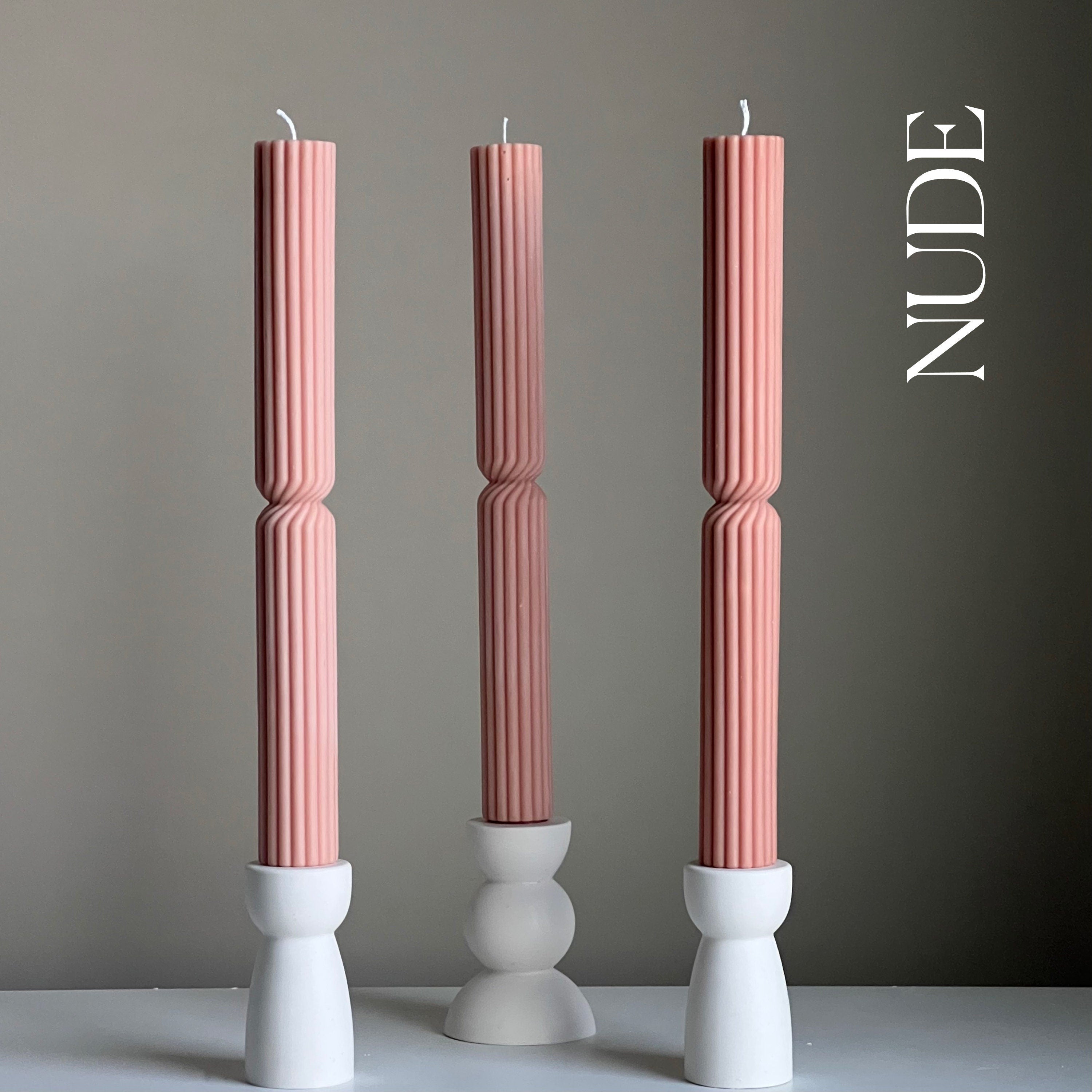 Tall Ribbed Twisted Taper Candle: Handmade Soy Dinner Candle