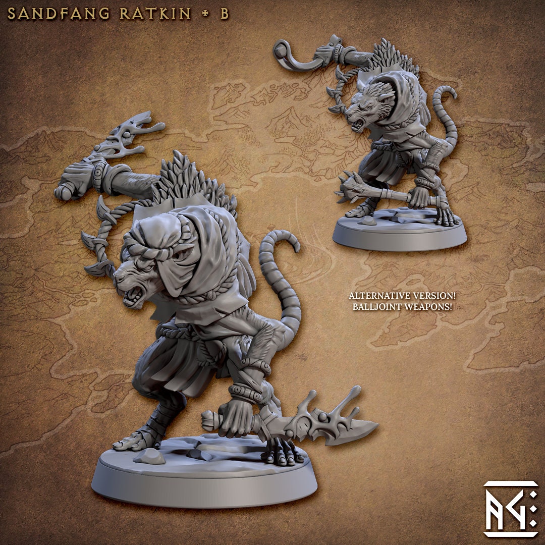 Sandfang Ratkins  28/32mm mini set - Artisan Guild | Animal | Rat | Mouse | Fighter | Ratfolk | Barbarian | Pathfinder | Wargaming | Rogue