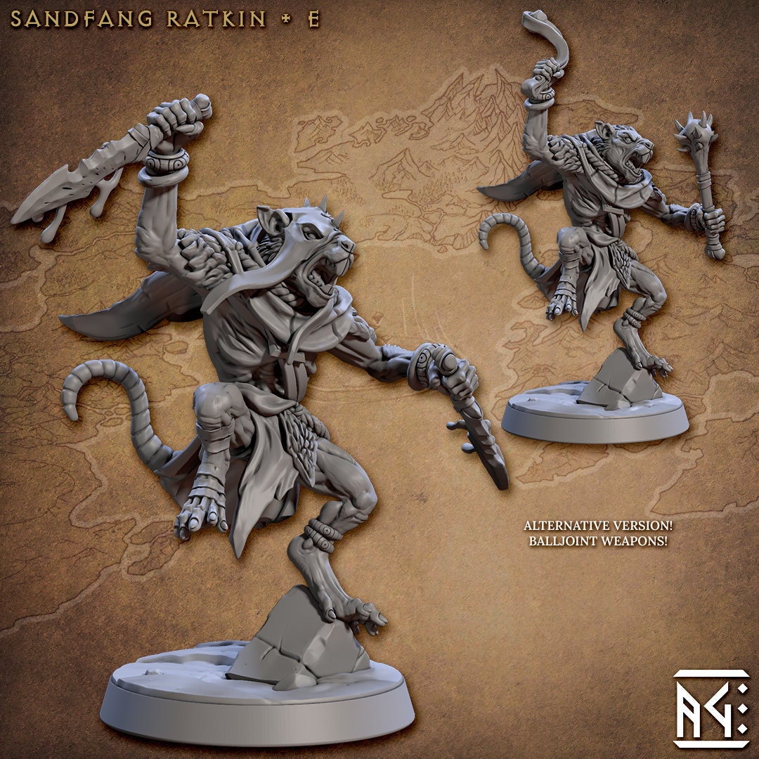 Sandfang Ratkins  28/32mm mini set - Artisan Guild | Animal | Rat | Mouse | Fighter | Ratfolk | Barbarian | Pathfinder | Wargaming | Rogue