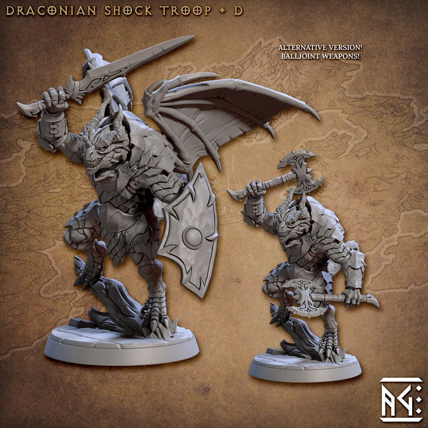 Draconic Shock Troops mini set- Artisan Guild | Dragon | Dragonkin | Dragonborn | Fighter | Barbarian | Ranger | Pathfinder | Wargaming 32mm