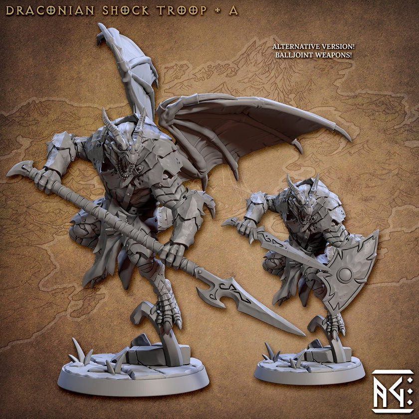 Draconic Shock Troops mini set- Artisan Guild | Dragon | Dragonkin | Dragonborn | Fighter | Barbarian | Ranger | Pathfinder | Wargaming 32mm