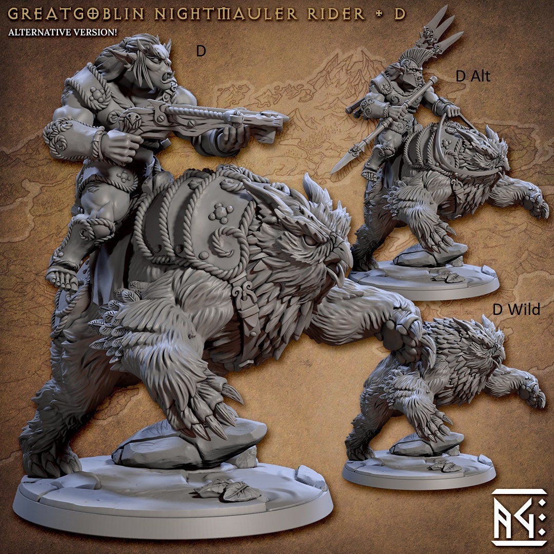 Greatgoblin Owlbear Cavalry Mini Set - Artisan Guild, DnD | Male | Fighter, Animal, Hobgoblin, Pathfinder | Orc | Wargaming | Goblin | Mount
