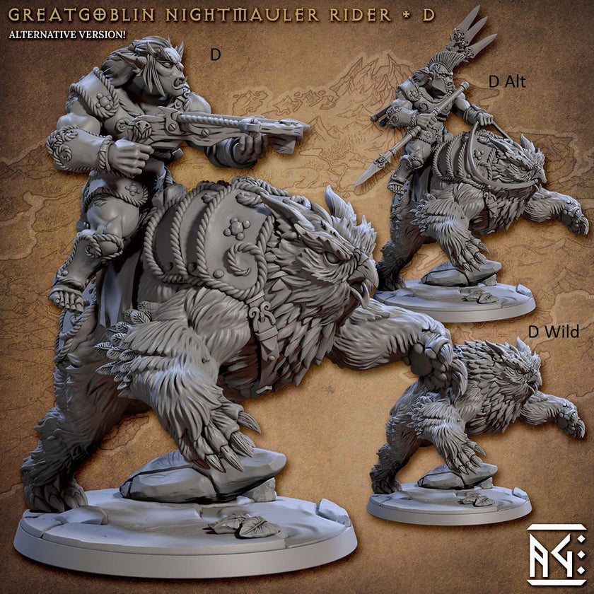 Greatgoblin Owlbear Cavalry Mini Set - Artisan Guild, DnD | Male | Fighter, Animal, Hobgoblin, Pathfinder | Orc | Wargaming | Goblin | Mount