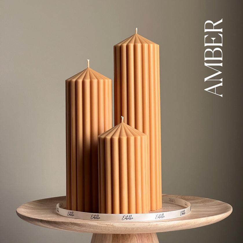 Ribbed Peak Pillar Candle Trio | Vegan Soy Wax, Aesthetic Decor