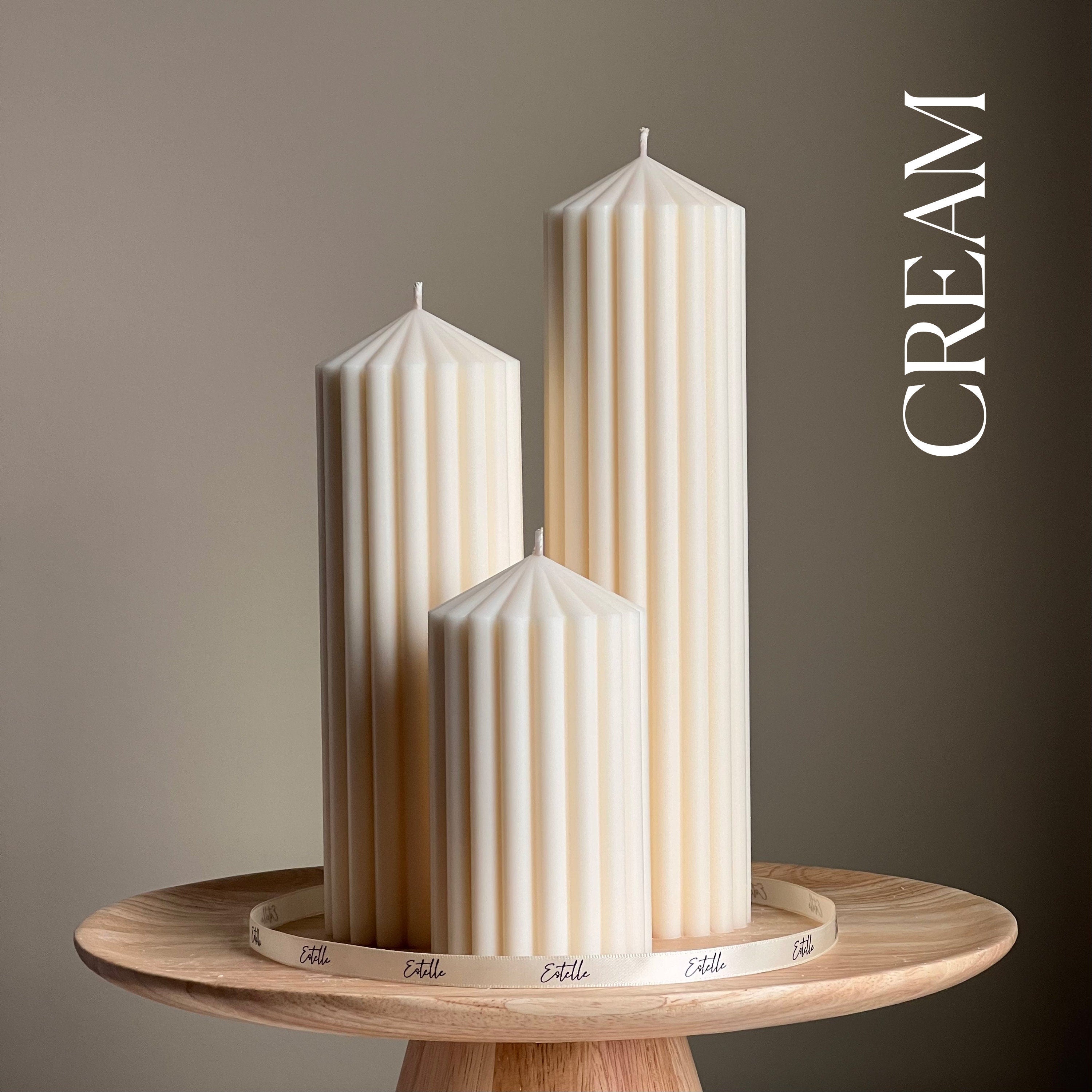 Ribbed Peak Pillar Candle Trio | Vegan Soy Wax, Aesthetic Decor