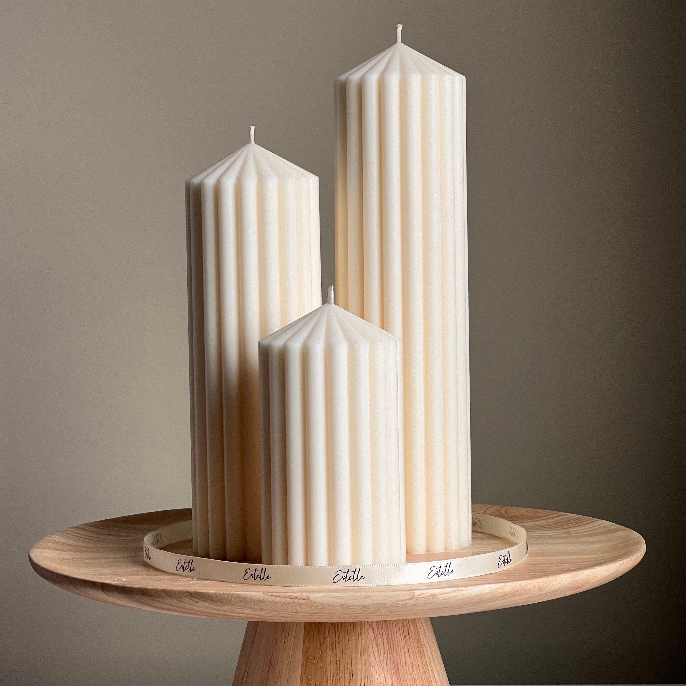 Ribbed Peak Pillar Candle Trio | Vegan Soy Wax, Aesthetic Decor