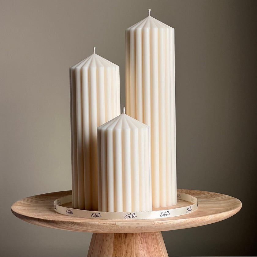 Ribbed Peak Pillar Candle Trio | Vegan Soy Wax, Aesthetic Decor