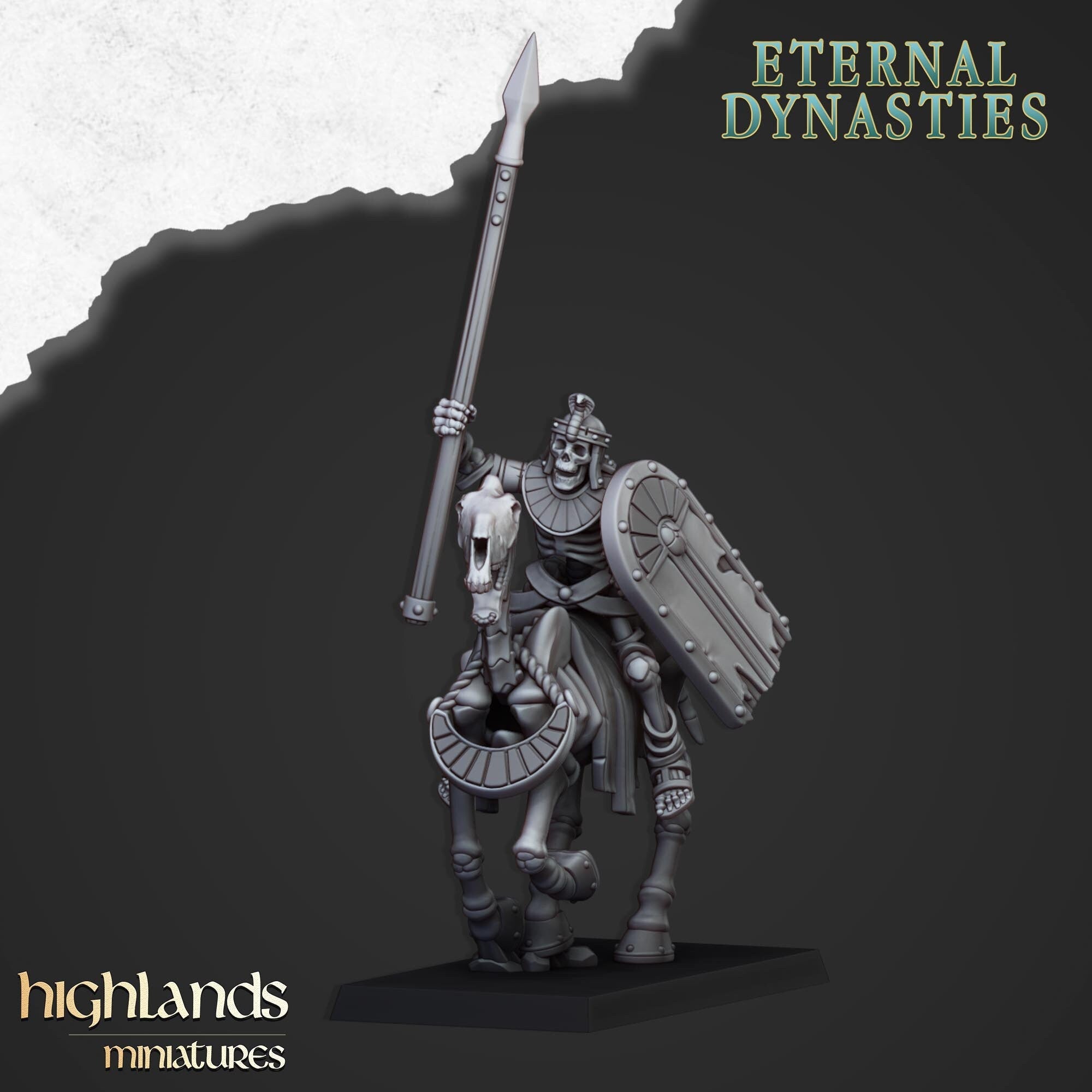 Ancient Skeletal Cavalry with Spears - Highlands Miniatures | Undead | Skeleton | Lich | Horse | Desert | Fantasy | Pathfinder | Wargaming