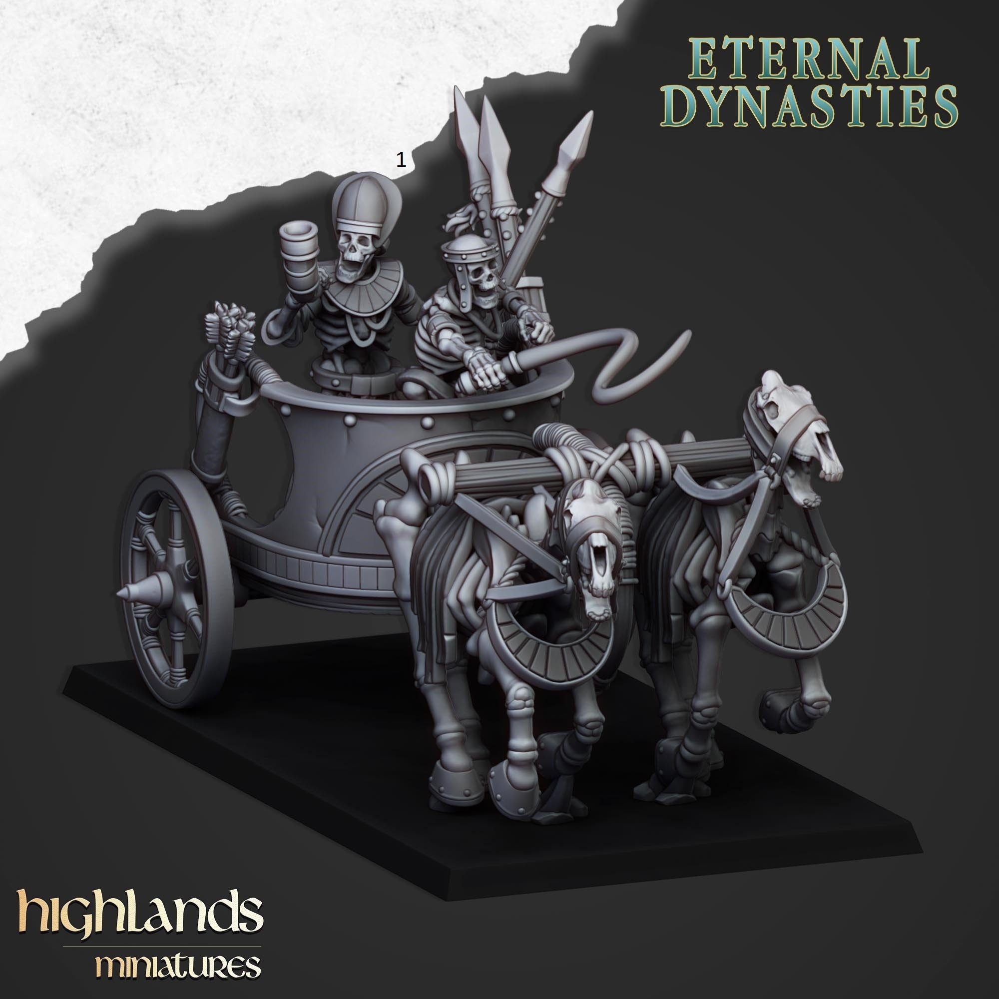 Ancient Skeletal Chariots - Highlands Miniatures | Undead | Skeleton | Lich | Horse | Desert | Fantasy | Pathfinder | Wargaming