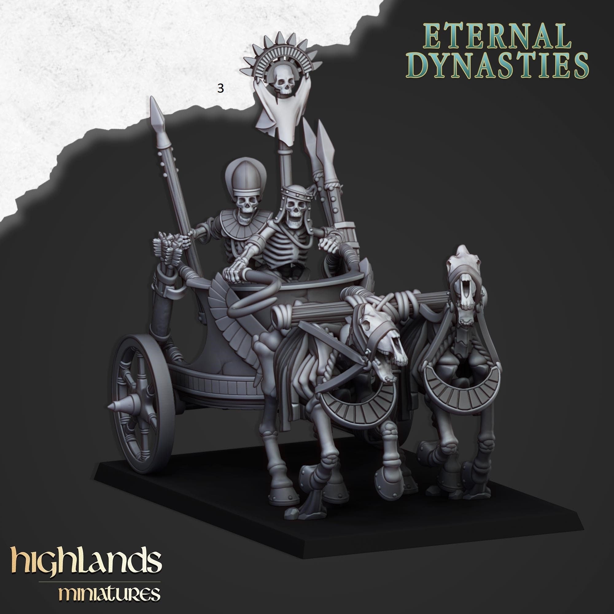 Ancient Skeletal Chariots - Highlands Miniatures | Undead | Skeleton | Lich | Horse | Desert | Fantasy | Pathfinder | Wargaming