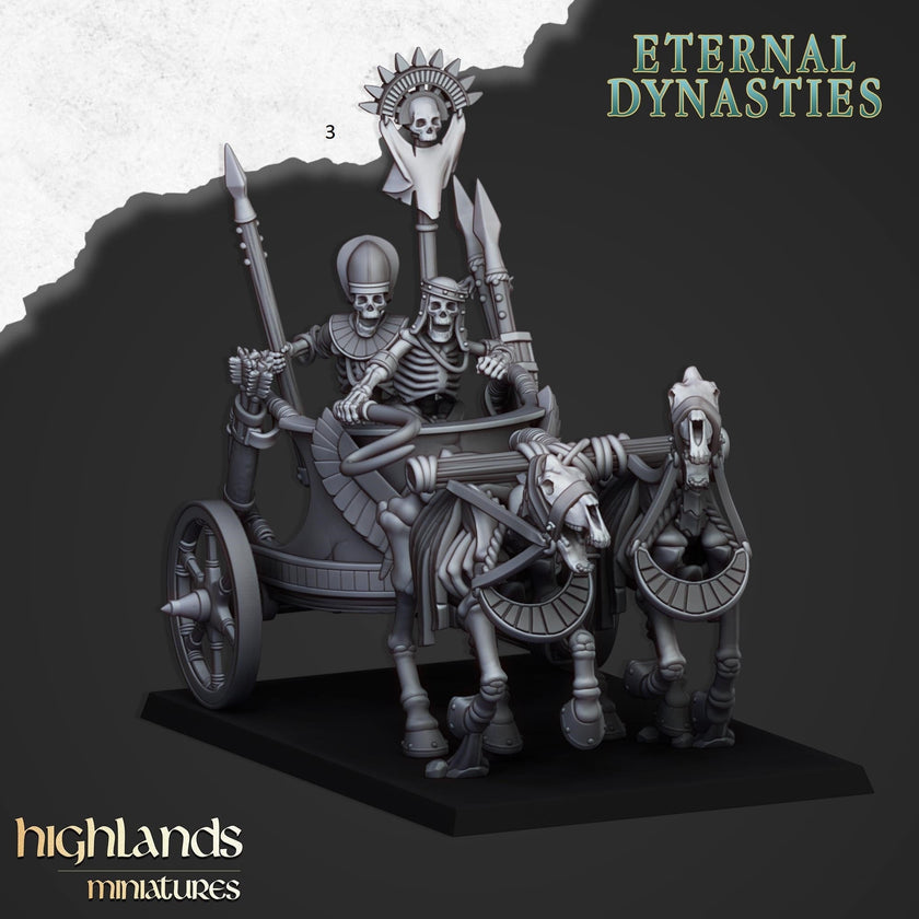 Ancient Skeletal Chariots - Highlands Miniatures | Undead | Skeleton | Lich | Horse | Desert | Fantasy | Pathfinder | Wargaming