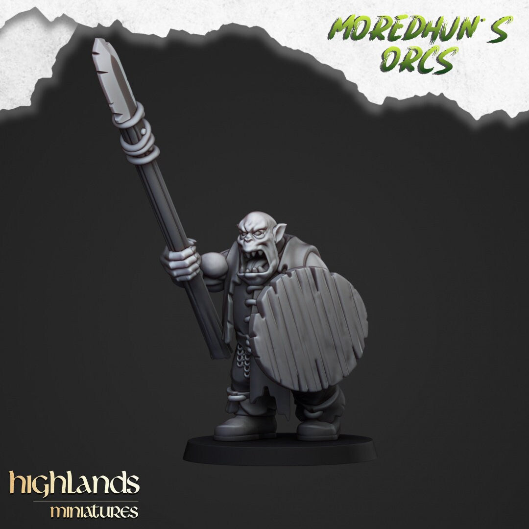 Orc Warriors with Spears - Highlands Miniatures | Goblin | Black Orc | Ork | Orcs | Warrior | Fantasy | Pathfinder | Wargaming | Squad