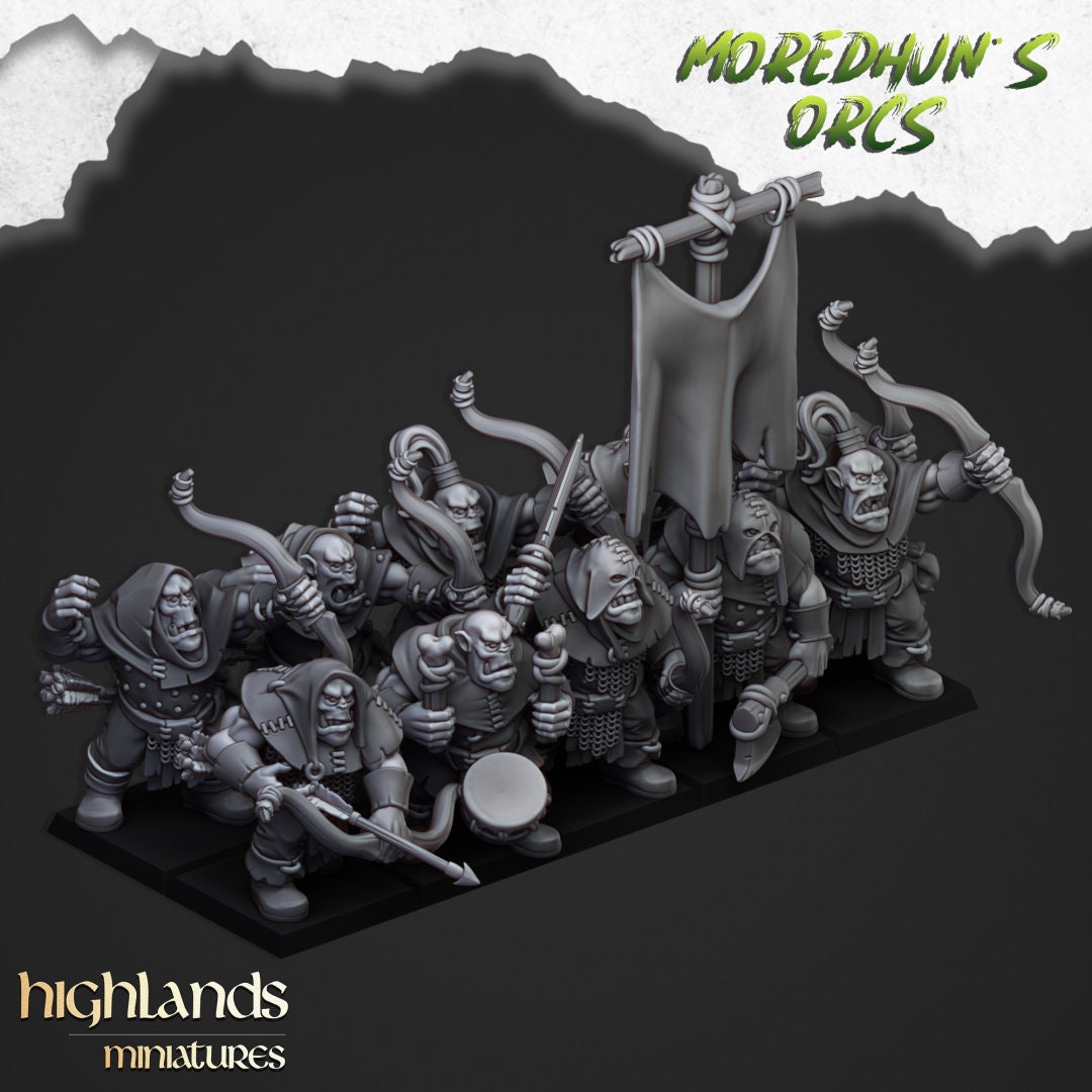 Orc Archers - Highlands Miniatures | Goblin | Black Orc | Ork | Orcs | Warrior | Fantasy | Pathfinder | Wargaming | Squad | Bowmen | Ranged