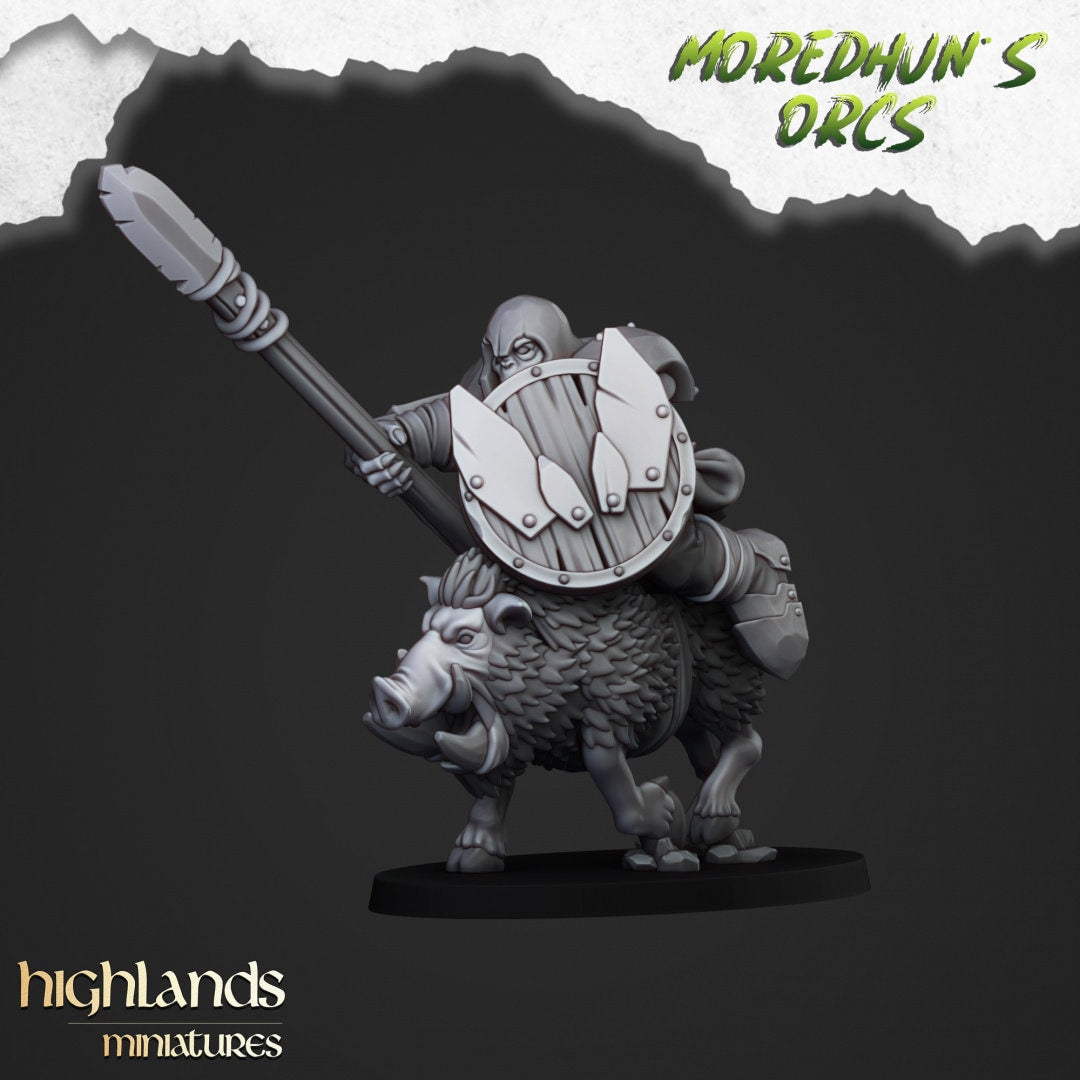Mounted Orcs with spears - Highlands Miniatures | Boar | Black Orc | Ork | Orcs | Warrior | Fantasy | Pathfinder | Wargaming | Cavalry