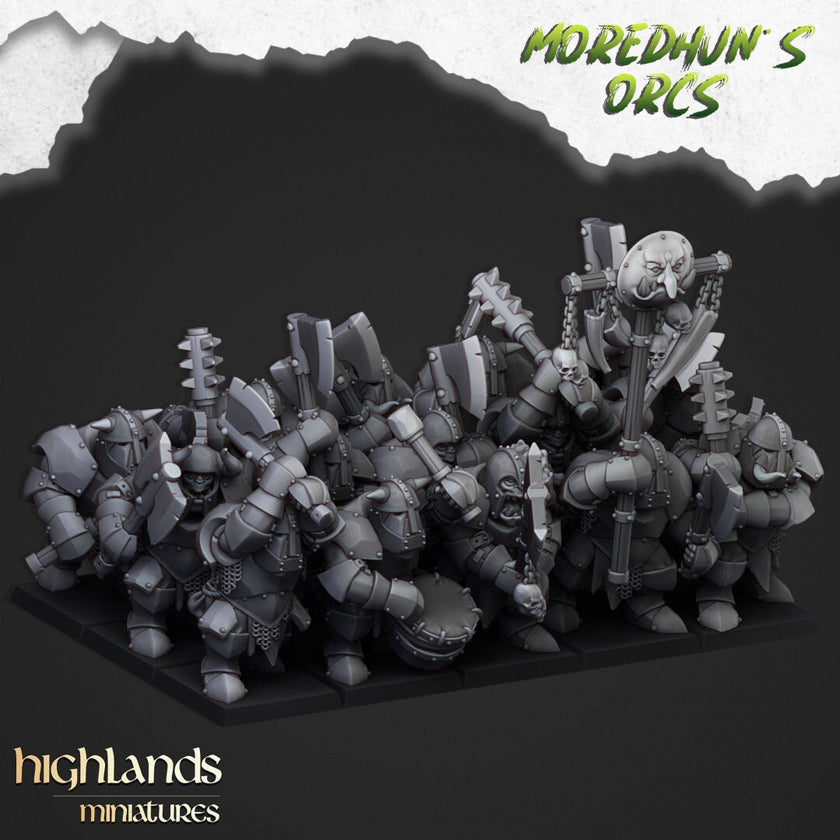 Armored Orc Warriors - Highlands Miniatures | Goblin | Black Orc | Ork | Orcs | Warrior | Fantasy | Pathfinder | Wargaming | Squad | Heavy
