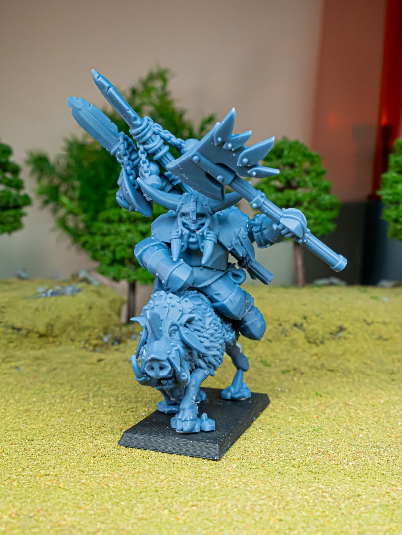 Mounted Orc Chief - Highlands Miniatures | Goblin | Black Orc | Ork | Orcs | Boar | Fantasy | Pathfinder | Wargaming | Mount | Heavy Cavalry