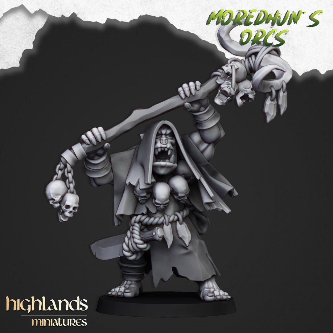 Orc Shaman 1 - Highlands Miniatures | Goblin | Black Orc | Ork | Orcs | Boar | Fantasy | Pathfinder | Wargaming | Warlock | Wizard, Sorcerer