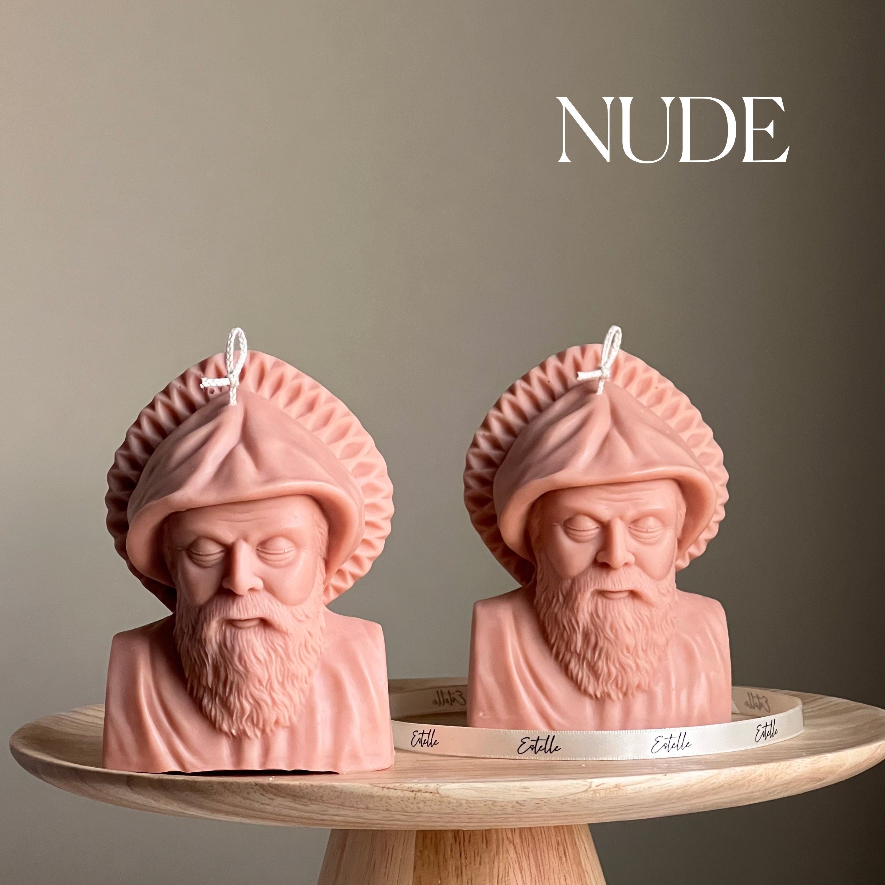 Saint Charbel Bust Candle: Sculptural Soy Wax Pillar