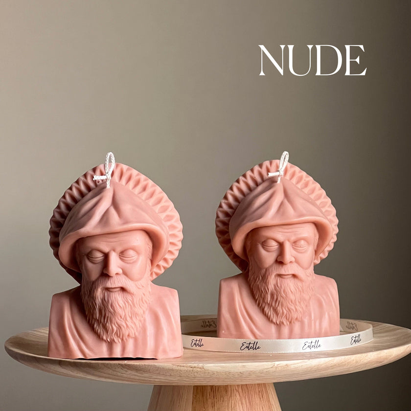 Saint Charbel Bust Candle: Sculptural Soy Wax Pillar