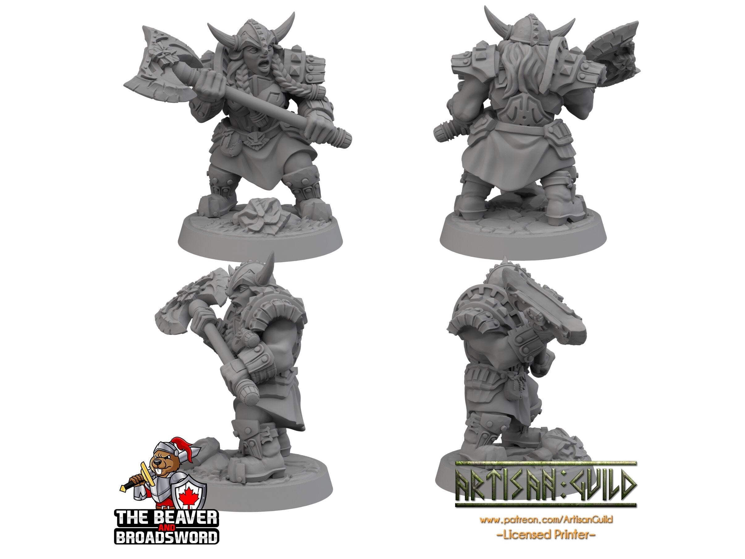 Female Dwarven Defender dnd mini with Axe - Artisan Guild | Fighter | Barbarian | Dwarf | Cleric | Paladin | Pathfinder | TTRPG, Wargaming